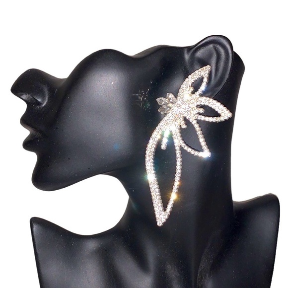 RHINESTONE Starburst Dazzling Pierced Earrings Stud Back 4” - Picture 2 of 5